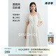 迪賽尼斯（DESIGNICE）2025夏季新款氣質(zhì)飄逸米色長(zhǎng)裙法式方領(lǐng)泡泡袖收腰連衣裙 米色 XL