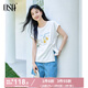 歐莎水果印花T恤開叉圓領(lǐng)寬松短袖套頭衫上衣女2025年夏季新款 白色 M