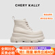 CHERY KALLY【暗影獵手】氣質(zhì)厚底馬丁靴女士2025秋冬新款白色時尚真皮短靴子 米白色 37