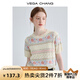 VEGA CHANG提花針織衫女夏裝2025年新款法式小眾鏤空短袖設(shè)計(jì)感休閑短款上衣 提花條紋 S
