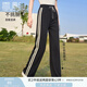 香影（xiangying）闊腿運動褲女高腰2025夏裝新款寬松顯瘦休閑條紋黑色直筒褲子 黑色 M