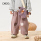 papa爬爬秋季新品兒童褲子男女童洋氣格子褲寬松純棉休閑褲 紫色 110