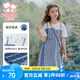 富羅迷女童連衣裙夏季新款韓版洋氣假兩件T恤裙兒童裙子 白/藍(lán)  165 