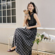 香影黑色格子無(wú)袖連衣裙女2026春季新款復古法式中長(cháng)款收腰a字裙 黑色 L 165/88A/110-125斤