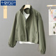 莫代爾短款薄外套春秋季2026新款拉鏈寬松工裝風(fēng)衣外套休閑夾克上衣女 軍綠色 【版有里布】 XL 【建議123-140斤】