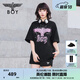 BOY LONDON【暗夜星辰】 秋季情侶款短袖燙鉆粉色老鷹T恤 N01003 黑色 S