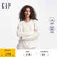 GAP女裝春秋可機(jī)洗抗靜電logo絞花毛衣寬松美式針織衫637635