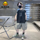 G.DUCKKIDS小黃鴨男童套裝夏季2025新款兒童裝夏款薄款男孩夏裝大童無(wú)袖背心 深灰色【無(wú)袖套裝】 150 cm