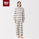 MUJI女式無(wú)側縫法蘭絨睡衣女士家居服純棉冬季套裝 薰衣草色格紋5A M