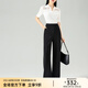 顏域氣質(zhì)休閑褲子女2024新款高腰春裝直筒褲垂感高級(jí)感黑色闊腿褲 黑色1 L