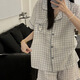 日系線條小狗可愛格子睡衣女夏季短袖短褲開衫甜美學(xué)生家居服套裝 【藍格小狗】【短袖短褲】 L 【95-110斤】