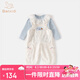 班喜迪女童套裝秋裝2025新款洋氣寶寶公主娃娃衫小童背帶褲春秋兒童衣服 米色 90