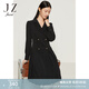 玖姿（JUZUI）西裝領連衣裙女裝秋款職業(yè)通勤OL風泡泡袖雪紡裙子 素黑 S
