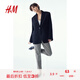 H&M女裝2025年夏季新款高腰休閑錐形褲腿燙折長(zhǎng)褲1273253 黑色/千鳥格 S 160/72