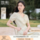 香影v領(lǐng)連衣裙女2025夏裝新款收腰a字裙超好看顯瘦花邊泡泡袖裙子 灰綠 XL 170/92A/125-140斤