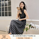 香影黑色格子無袖連衣裙女2025秋季新款復(fù)古法式中長款收腰a字裙 黑色 S