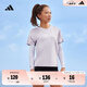 adidas舒適三條紋跑步運(yùn)動(dòng)上衣圓領(lǐng)短袖T恤女裝夏季阿迪達(dá)斯官方   淺紫   L
