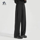 威廉馬奇三本針休閑西褲男士春夏季薄款冰絲長(cháng)褲子垂感寬松新款直筒西裝褲 黑色【春秋款常規】 3XL