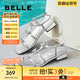 百麗（Belle）閃耀水鉆蝴蝶結(jié)一字帶涼鞋女2025夏新優(yōu)雅方跟涼鞋B2668BL5 銀色 37 (235mm)