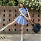 素織錦連衣裙女裙子夏季2025新款女裝套裝學(xué)院風(fēng)高級(jí)感小個(gè)子襯衫裙短裙 藍(lán)條紋襯衫連衣裙【配腰帶】 M