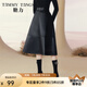 糖力【商場(chǎng)同款】冬季新款啞光PU皮裙女高腰顯瘦中長(zhǎng)款半身裙 黑色 M