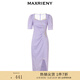 MAXRIENY【商場(chǎng)同款】歐式園藝風(fēng)碎花茶歇裙不對稱(chēng)修身抽褶連衣裙 紫波點(diǎn) L 03