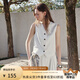 范思藍(lán)恩老錢風(fēng)復(fù)古馬甲褲子套裝女2025夏新款闊腿褲兩件套2109 白色馬甲 S