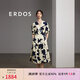 ERDOS 春夏絲棉府綢圍裹式剪影印花V領(lǐng)修身顯瘦減齡A字裙女連衣裙 奶昔白 XL 170/92A