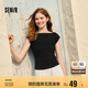 森馬（Semir）短袖T恤女短款純色顯瘦2025夏緊身一字領上衣小性感107425100091