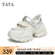 他她（TATA）云朵老爹鞋涼鞋厚底網(wǎng)面透氣女休閑運動鞋夏DWGE1BH4 米白/銀 37