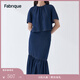 Fabrique天絲牛仔碎褶上衣半裙套裝2023夏季新款短袖T恤半身裙女 深藍 XS