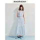 MAXRIENY優(yōu)雅度假風(fēng)無袖收腰連衣裙25夏款法式復(fù)古優(yōu)雅風(fēng)蕾絲長裙 冰藍(lán) M