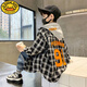 G.DUCKKIDS男童格子襯衫秋季2024新款兒童秋裝寬松長袖襯衣中大童春秋外套潮 黑色 91 帶帽格子衫 160 cm年齡適合11-12歲小孩子