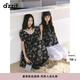 DZZIT地素短袖連衣裙2025夏季新款復(fù)古重工刺繡泡泡袖裙子女3J2O4236A 黑色（連衣裙) S