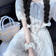 九寸陽(yáng)光法式甜美碎花連衣裙女夏收腰白月光娃娃領(lǐng)學(xué)院風(fēng)清新顯瘦初戀溫柔 白色 M /推薦80-95斤