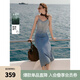 ELLE摩登漸變牛仔吊帶連衣裙女2025夏季新款萊賽爾天絲小眾長(zhǎng)裙 牛仔藍(lán) M