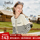百圖betu女裝秋季新款毛針織衫長袖圓領(lǐng)毛織上衣開衫女2308T06 黑白條 L
