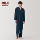 無印良品（MUJI）男式 無側縫 法蘭絨睡衣 男士居家服套裝  男款秋冬季純棉 深藏青色 L 上裝175/100A 下裝175/88A