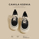CAMILA KSENIA板鞋女士2026新款春季休閑百搭復古透氣運動(dòng)鞋時(shí)尚厚底增高帆布鞋 黑色 37