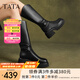 他她（TATA）氣質(zhì)V口騎士靴女靴子厚底長筒靴彈力靴加絨秋冬CCN02DG4 黑色 36