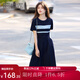 熙世界sllsky撞色條紋短袖連衣裙衣服女裝夏2025新款收腰顯瘦長裙 學(xué)院藍(lán) L