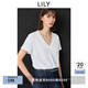 LILY2025春新款女裝簡約假兩件V領(lǐng)正肩寬松休閑百搭白色短袖T恤 601白色 XL