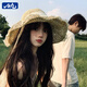 目丸草帽法式夏草編帽子女夏天防曬帽沙灘海邊拍照帽子新款蕾絲遮陽(yáng)帽 米色