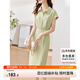 尚都比拉襯衫連衣裙女夏季中長(zhǎng)款氣質(zhì)收腰顯瘦中長(zhǎng)款開叉裙子 淺綠色 XL
