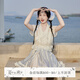 七月夕原創(chuàng)漢服 月鱗 改良主腰牛仔吊帶雪中春信改良燈籠褲女夏款 月鱗短裙+觀月上衣米 XS
