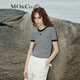 MO&Co.針織衫直筒短款M標刺繡撞邊條紋圓領(lǐng)短袖針織T恤上衣摩安珂 白黑條色 M 165