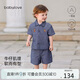 babylove寶寶短袖套裝夏季薄款純棉襯衫t恤短褲兩件套休閑外出衣服夏裝