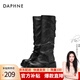 達(dá)芙妮不過(guò)膝長(zhǎng)靴女做舊廢土風(fēng)時(shí)尚厚底百搭搭扣粗跟時(shí)裝堆堆靴2024冬季 黑色 40 (250mm) 標(biāo)準(zhǔn)碼