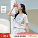茵曼棉質刺繡圓領短袖T恤女裝2025夏季新款字母標語閃片上衣 淺花灰 M