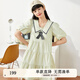 紫涵（ZIHAN）撞色織帶娃娃領(lǐng)裙女裙長裙減齡學(xué)院風(fēng)天絲棉 海藻綠-1 S